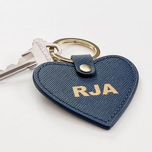 Personalized gift for her monogram keychain heart leather heart embossed keyring with initial monogrammed key chain for new home gift car