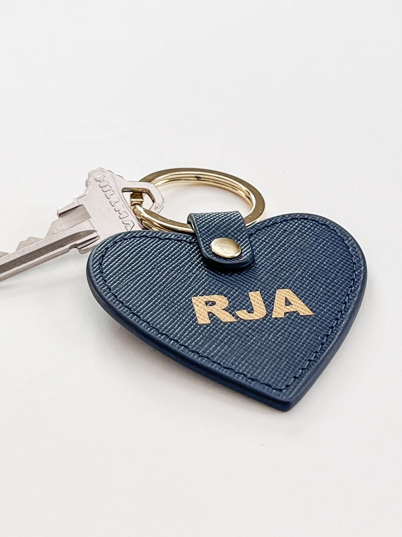 Personalized gift for her monogram keychain heart leather heart embossed keyring with initial monogrammed key chain for new home gift car