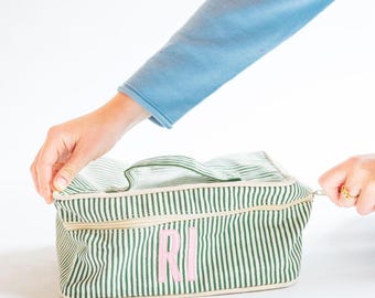 Personalized Makeup Bag | Embroidered Circle Cosmetic Case | Monogram Travel Pouch | Custom Toiletry Bag | Bridesmaid Gift
