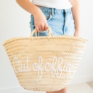 Custom bachelorette straw tote with phrase