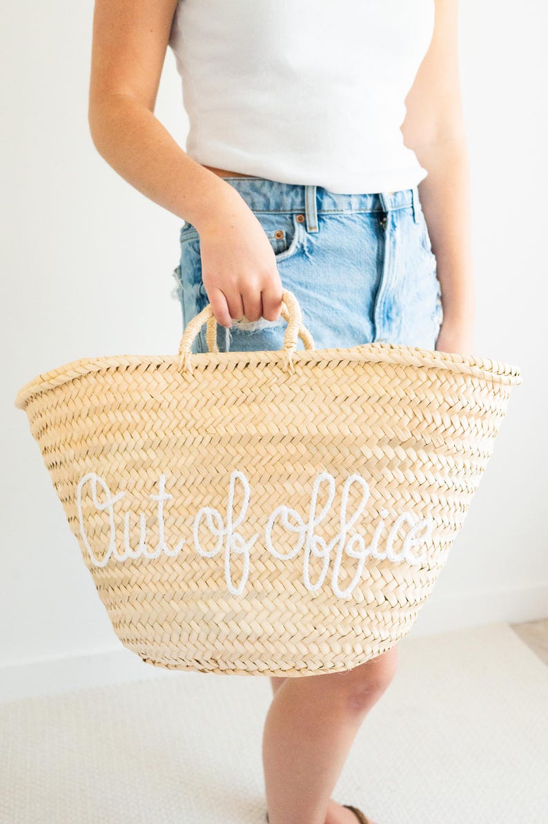 Custom bachelorette straw tote with phrase