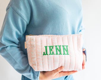 Personalized embroidered pouch for makeup bag with embroidery gift for bridesmaid gift matching bag for bridal party zipper bag with name