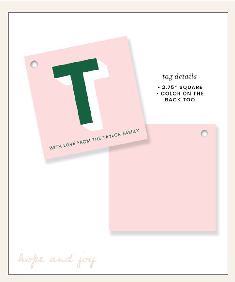Custom printed hang tags square monogram stickers shadow monogram gift tags printed hang tag thank you gift tag custom hang tag monogram tag