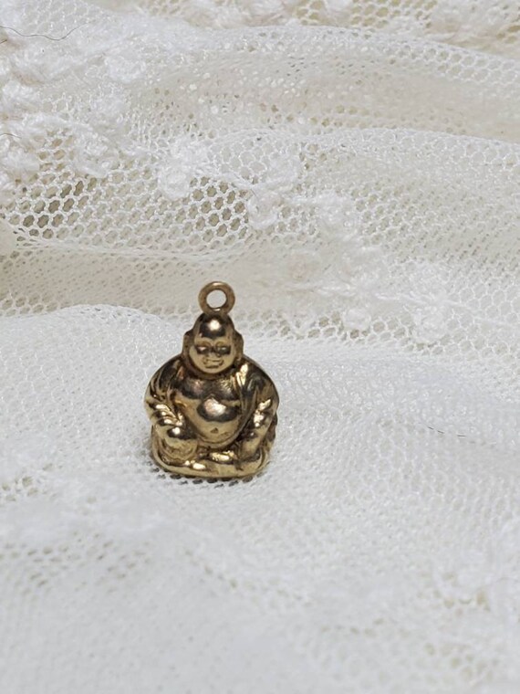 Buddha Charm Pendant Miniature Gold Tone Vintage … - image 3