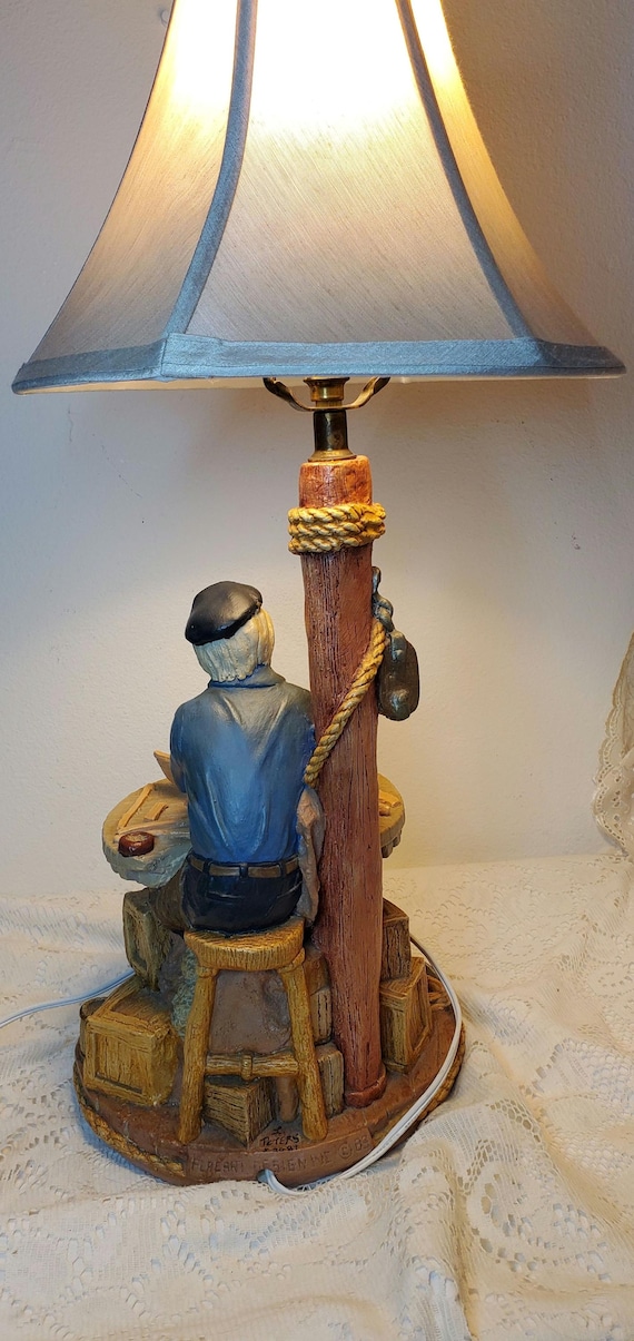 Apsit Bros 1980s Nautical Lamp Vintage Sea Captain 24 Inch  Vintage Nautical Captain Table Lamp with Pleated Shade main image 1