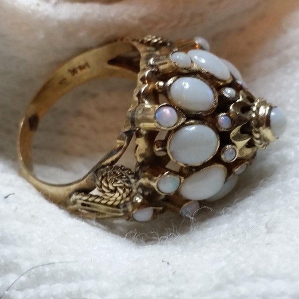 White opal harem, Opal ring, Harem ring, Vintage opal ring, Antique opal ring,Old opal ring,Opal jewelry,Opal 14 kt gold ring,Gold opal ring