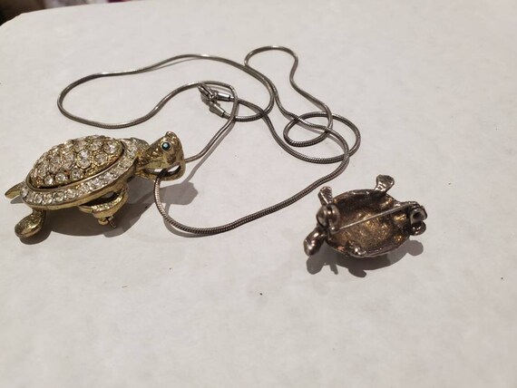 Turtle Vintage Rhinestone Necklace Two Jewelry Pi… - image 7