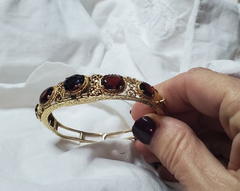 Bransoletka z 14-karatowego złota z granatem antycznym, zegarek damski, biżuteria vintage, wspaniały prezent dla kobiet, Boże Narodzenie, urodziny, rocznica