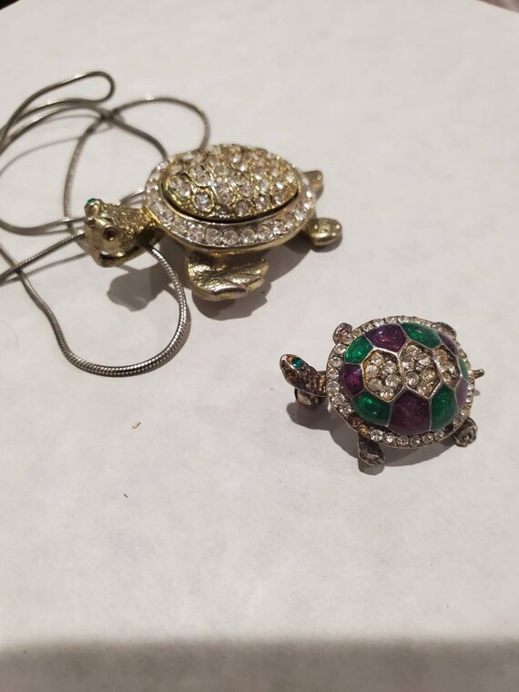 Turtle Vintage Rhinestone Necklace Two Jewelry Pi… - image 6