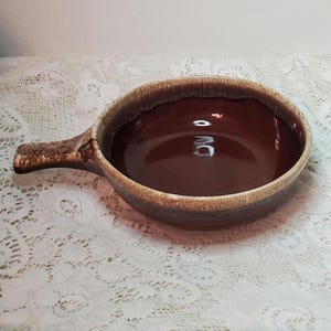 Vintage Brown DRIP CROCK BOWL Casserole Dish With Handle