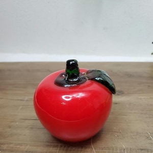 Vintage Hand Blown Art Decorative Glass Apple Life Size Murano Style Fruit