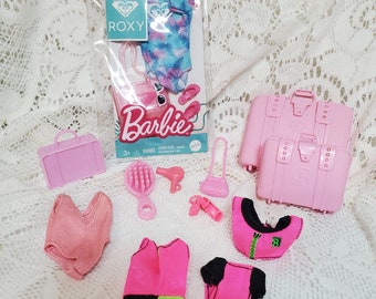 Barbie Doll Roxy Swimsuit Luggage Suitcase Purse Brush Shoes Blow Dryer Accessories Lot Pink Little Girl Birthday Gift