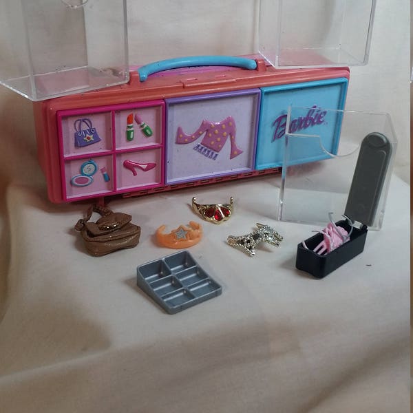 Make up case. Lot.  Barbie. Case. Accessories. Barbie doll. Jewelry. Purse. Comb. Crown. Necklace.