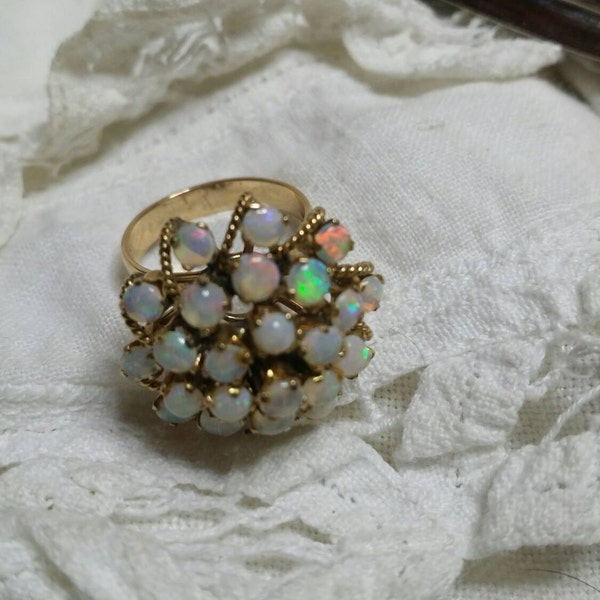 14kt gold opal ring, Dome opal ring, Opal cluster ring. Vintage opal ring, Seed opal ring. Antique opal ring. Antique opal cluster ring.