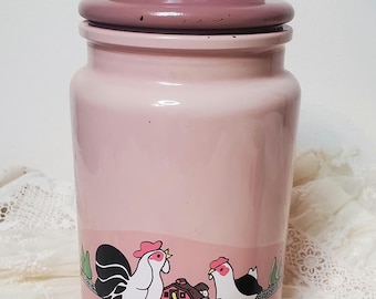 Vintage Pink Canister Glass Jar Roasters Farm Cabin Cottage Chic Kitchen Decoration