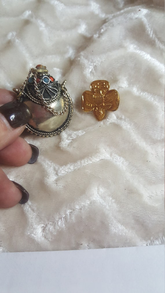 Girl Scout Pin Snuff Little Perfume Bottle Metal … - image 4