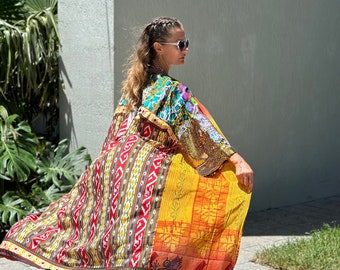 Burning man style Unisex silk Kimono. One of the kind . Very Unique. Glow in a black light