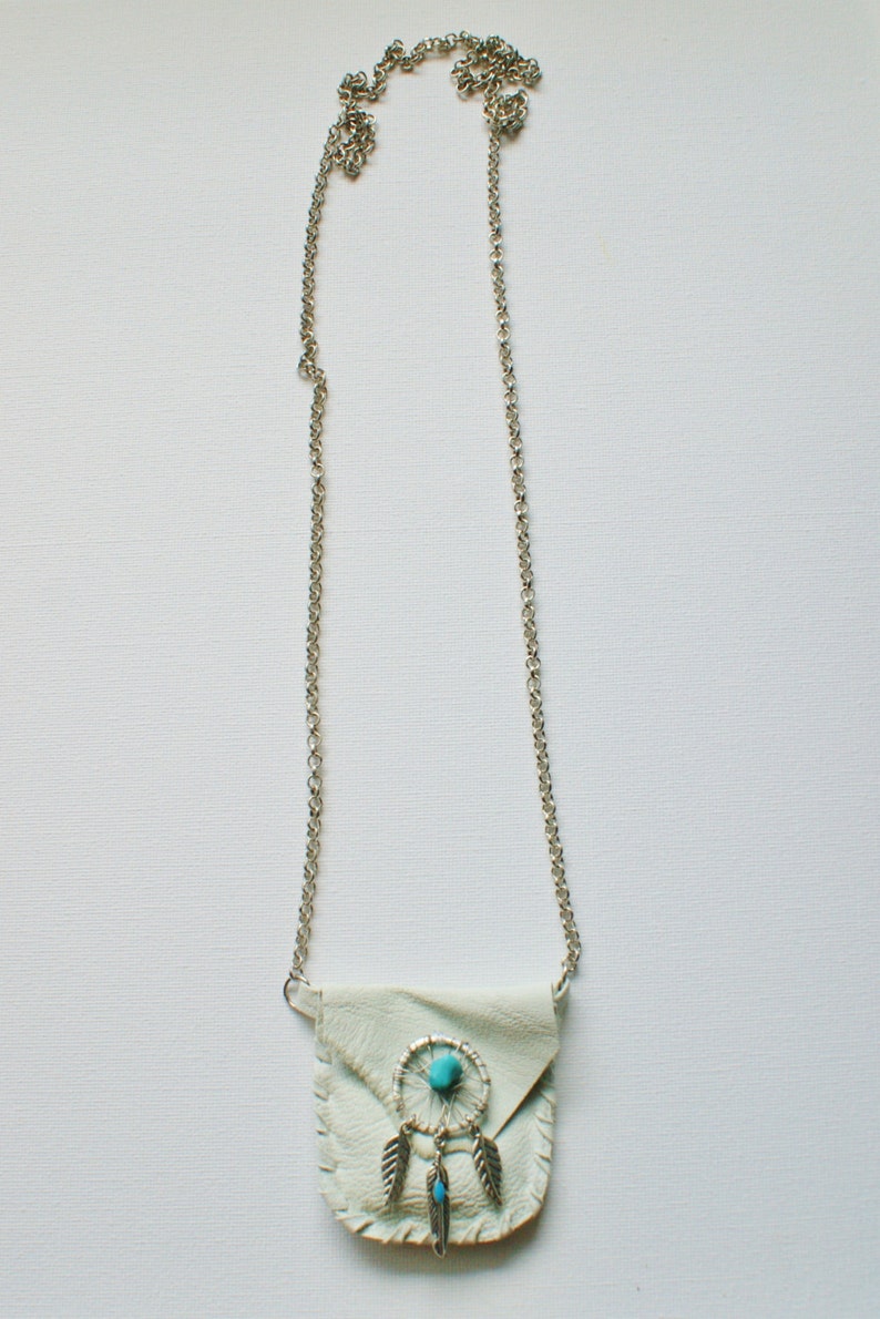 Leather Dream Catcher Pouch Necklace With the Prosperity Etsy