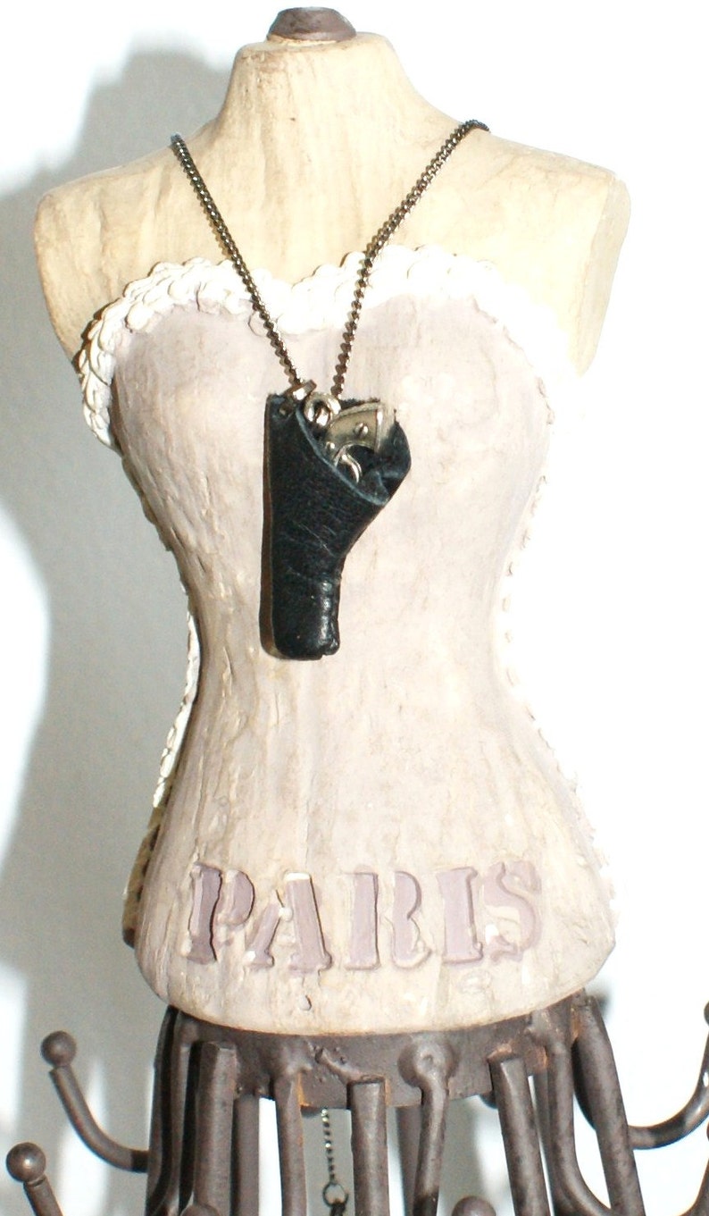 Silver and leather holster Gun Necklace Etsy