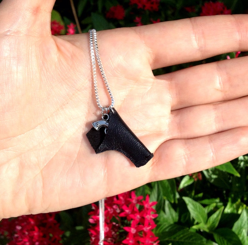 Silver and leather holster Gun Necklace Etsy