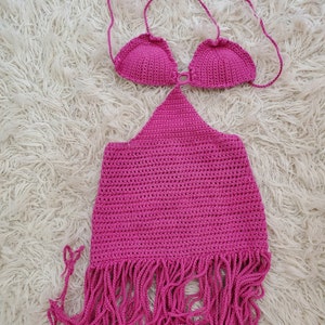 Crochet Bathing suit cover,  handmade bikini cover, pink bikini cover, knitted Bathing suit cover