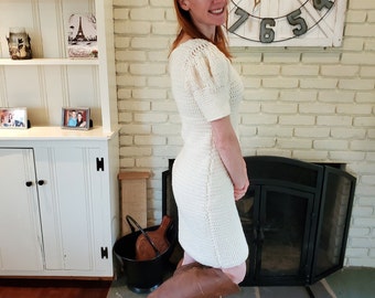 Crochet sweater dress pattern, dress PDF, balloon sleeves, crochet pattern, sweater crochet pattern, handmade dress, crochet dress