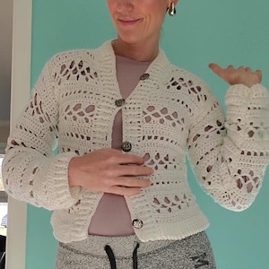 Crochet sweater Pattern PDF - white sweater, handmade sweater pattern in English, crochet pattern, easy crochet cardigan pattern