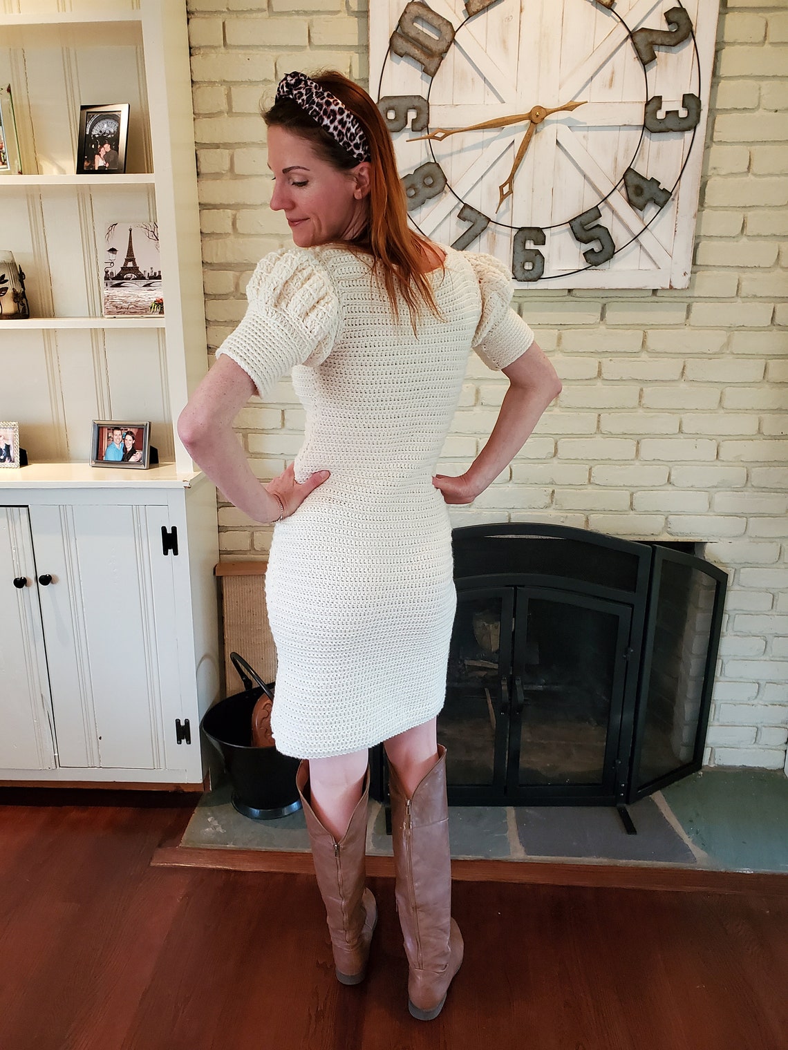 Crochet Sweater Dress Pattern, Dress PDF, Balloon Sleeves, Crochet