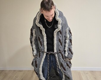 Men's Viking Crochet Cardigan Pattern | Hooded Duster Coat (PDF