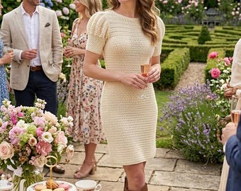 Crochet Sweater Dress Pattern: Balloon Sleeves (PDF Pattern) in ENGLISH