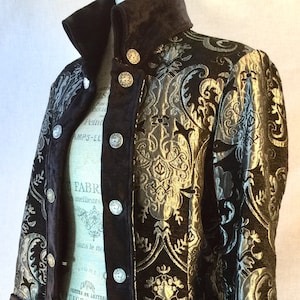 The Pirate Coat in black and silver brocade --- Size XS