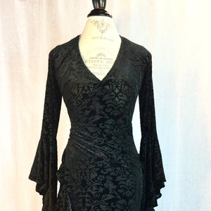 The Renaissance Dress in black burn out stretch velvet --- Size S