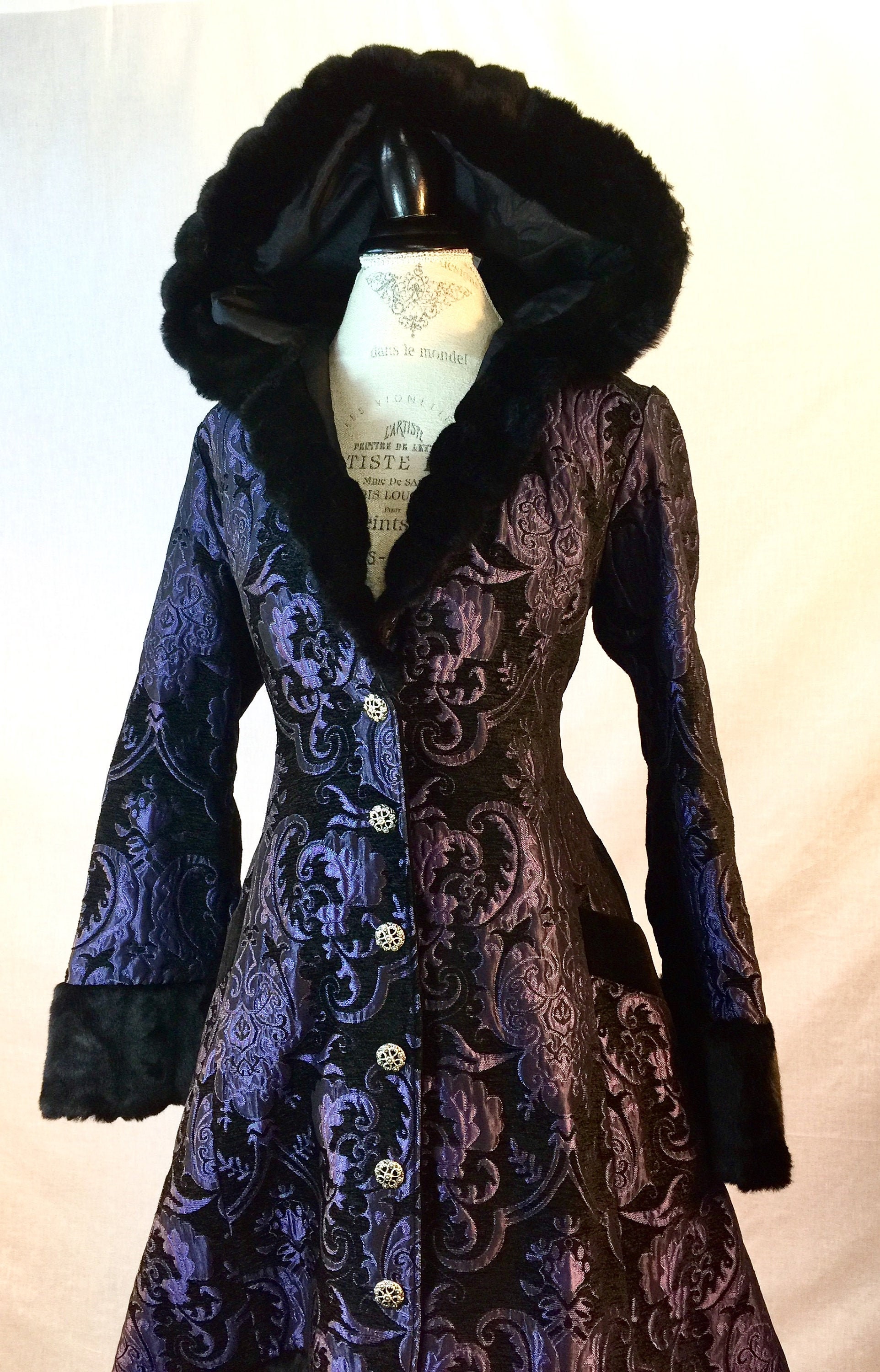Warmack Coat in Purple and Black Brocade - Size 7 - Etsy
