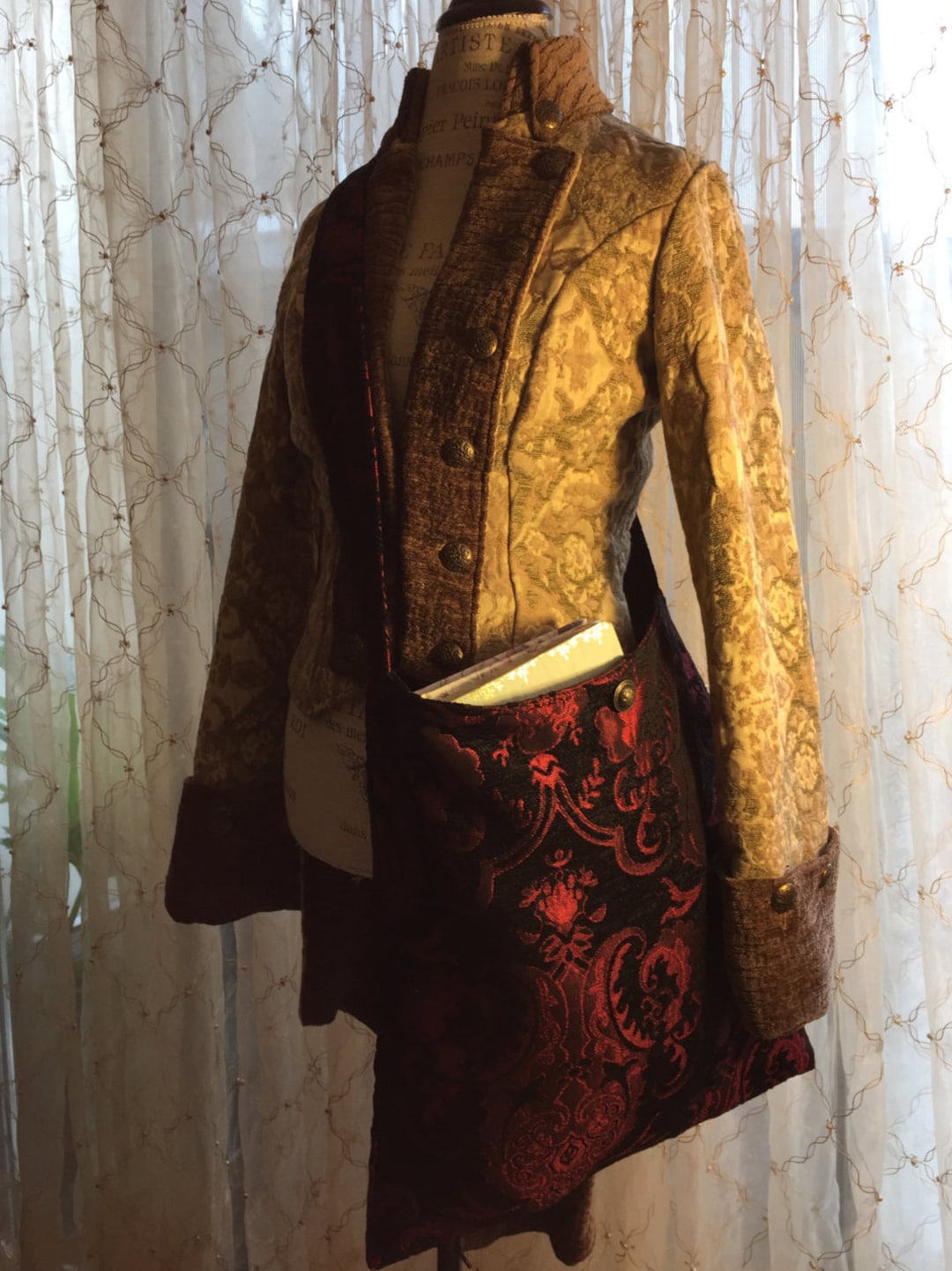 Cigarette Trousers Red Gold Barnwell Brocade