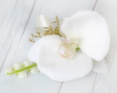 Orchid Boutonniere, Orchid Corsage, White Boutonniere, Silk Boutonniere, Beach Boutonniere, Boutonniere, Silk Corsage, Orchid Wedding