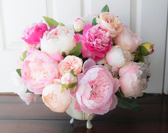 silk peony arrangement silk blush and pink peonies arrangement centerpiece extra large urn faux peony home decor artificial roses off etsy silk peony arrangement silk blush and pink peonies arrangement centerpiece extra large urn faux peony home decor artificial roses off etsy