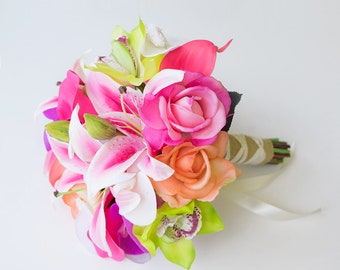 Pink Orange Bouquet Etsy