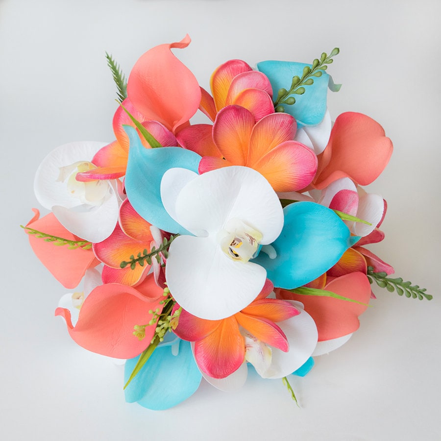Tropical Bouquet Beach Wedding Bouquet Coral Turquoise Etsy
