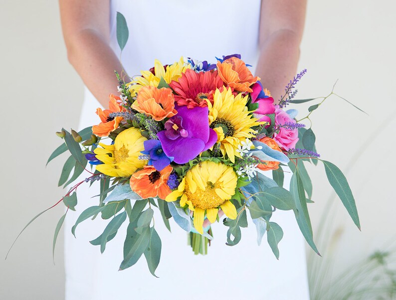 Boho Bouquet Sunflower Wedding Rustic Wedding Silk Bouquet Orange Bouquet Rustic Bouquet Sunflower Bouquet Silk Wedding Flowers