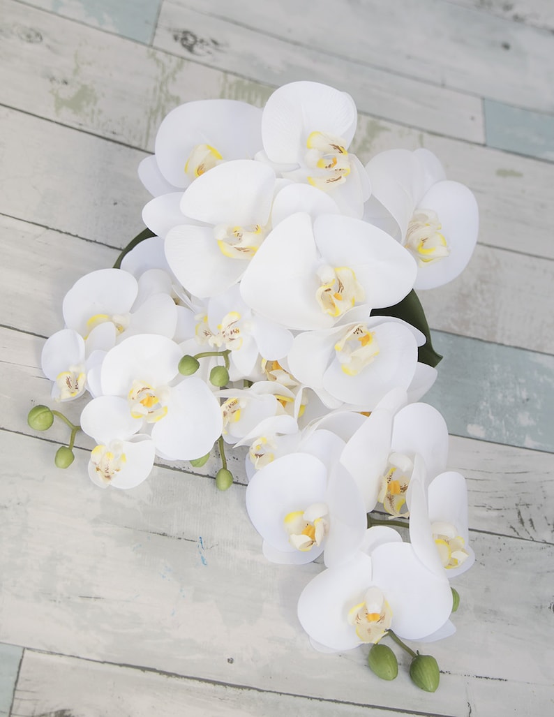 Phalaenopsis Elegant Orchid Teardrop Natural Touch Silk Flower Bride Bouquet SALE! Wedding Bouquet White Orchid Cascade