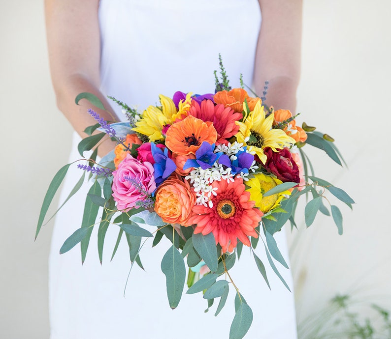 Boho Bouquet Sunflower Wedding Rustic Wedding Silk Bouquet Orange Bouquet Rustic Bouquet Sunflower Bouquet Silk Wedding Flowers