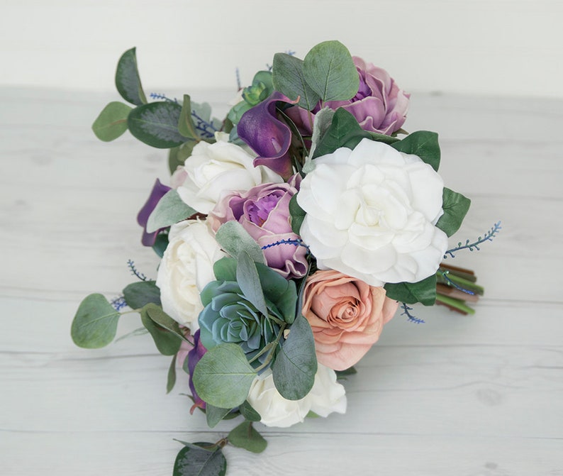 Silk Bouquet Rustic Bouquet Peach Bouquet Succulent Bouquet Lilac Bridal Boquuet Boho Bouquet Eucalyptus Bouquet Purple Bouquet