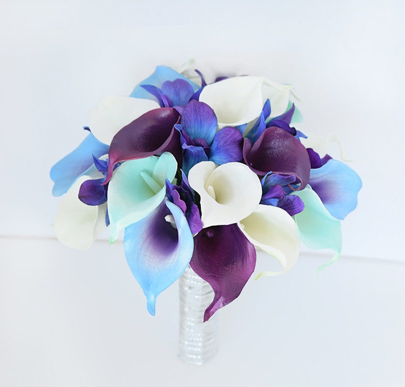 Purple Blue Bouquet Picasso Calla Tropical Bouquet Beach | Etsy
