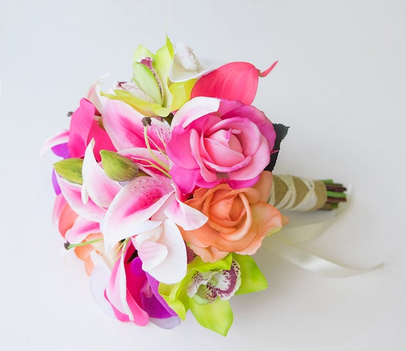 Tropical Bouquet Stargazer Bouquet Pink Orange Bouquet Etsy etsy