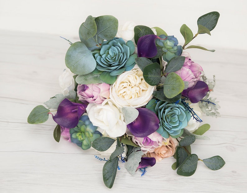 Silk Bouquet Rustic Bouquet Peach Bouquet Succulent Bouquet Lilac Bridal Boquuet Boho Bouquet Eucalyptus Bouquet Purple Bouquet