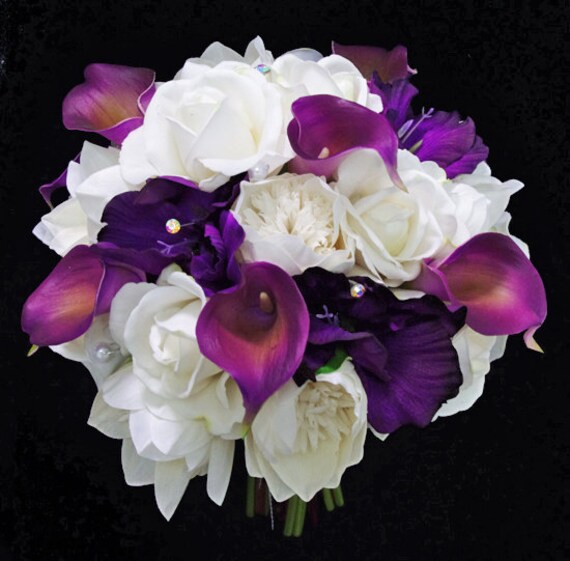 Items similar to Wedding Purple Natural Touch Roses and Callas Silk ...