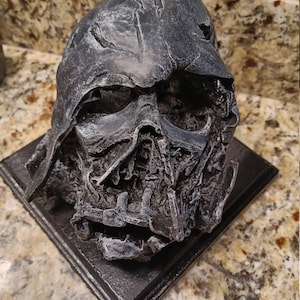 Melted Darth Vader Helmet half scale on base