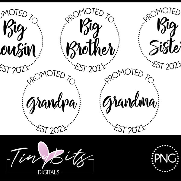 Promoted to Big Cousin, Big Sister, Big Brother, Grandma, Grandpa 2022 and 2021 Pregnancy Announcement- PNG - Instant Download