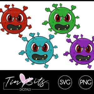 Virus Germ Cartoon Multicolor Vector Clip Art- SVG PNG - Four colors - Instant Download