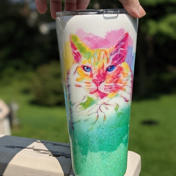 Ihr Haustier auf einem Becher! - Personalisierter Aquarell Haustier Becher - Geschenke für Haustier Eltern, kundenspezifischer Haustier Becher, Hundemama Becher, Gedenkbecher